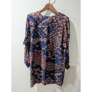 Flora Kung Vintage Silk Long Sleeve Tunic Mini Dress